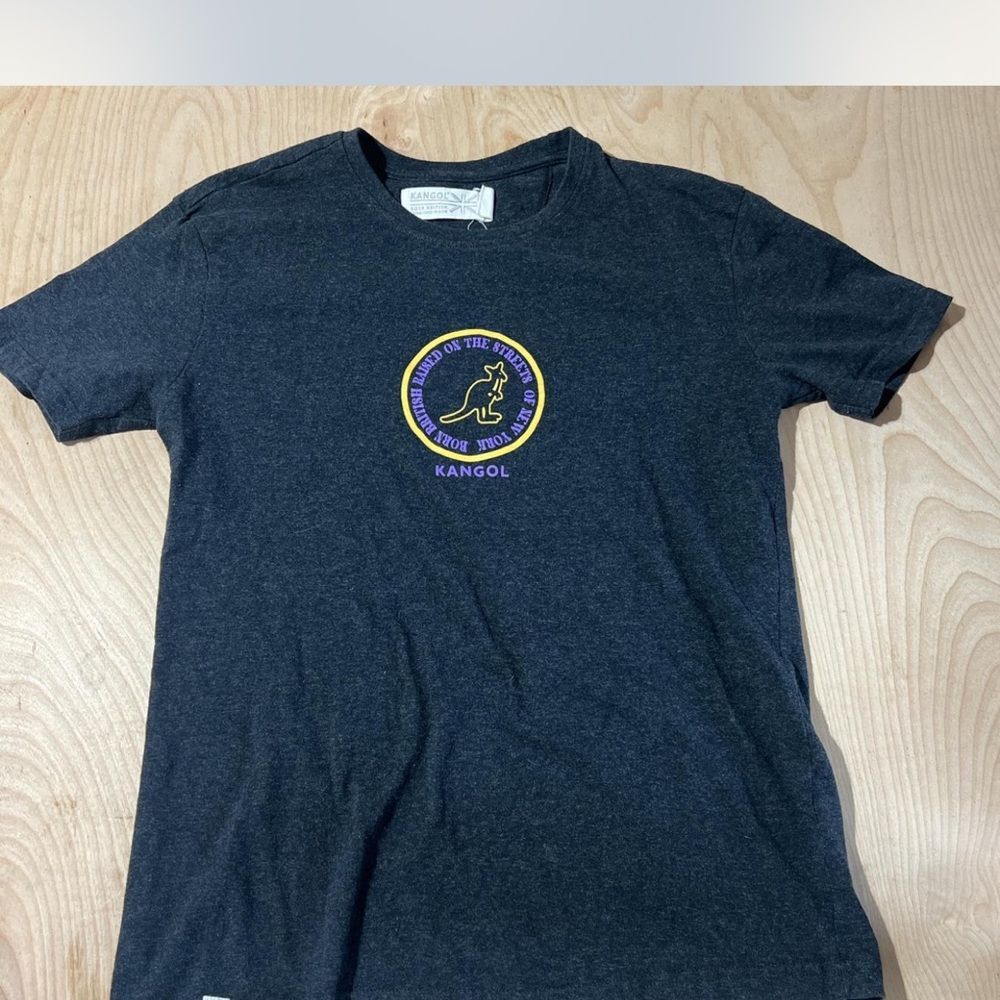 Kangol Men's Dark Gray Tee with Purple and Gold Emblem